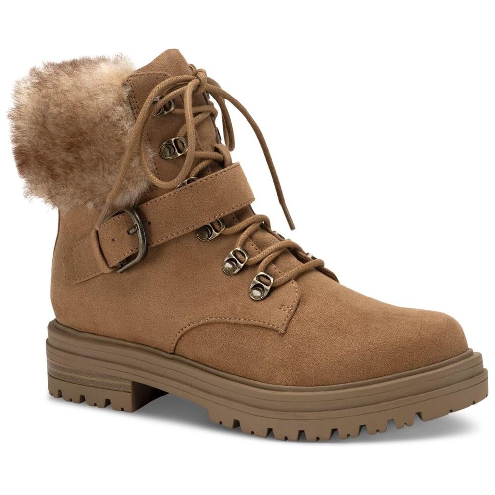 Sun + Stone Women Orlena Hiker Combat Boots Size US 5.5M Tan Faux Suede